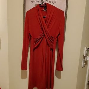 Red long sleeved maternity dress
